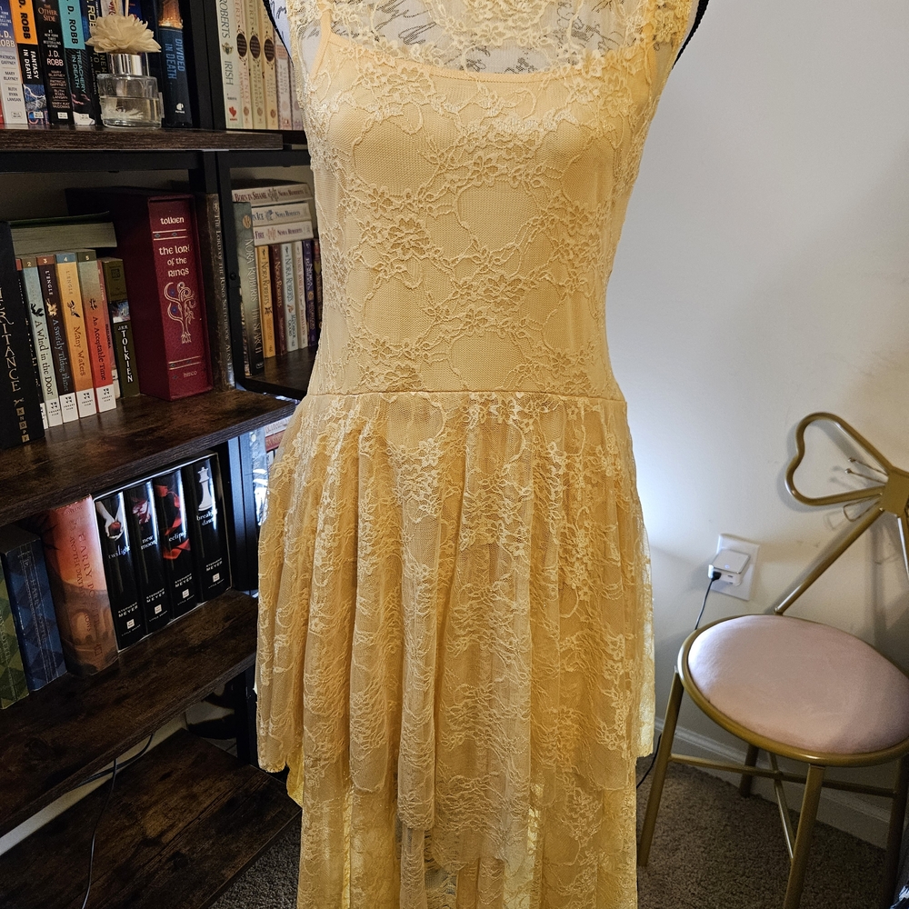 Origami Lace Yellow Dress Small